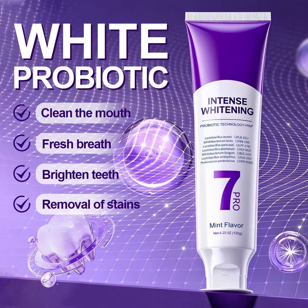 Teeth Whitening Mousse - Dentifrice blanchissant probiotique 7-Pro : Élimine