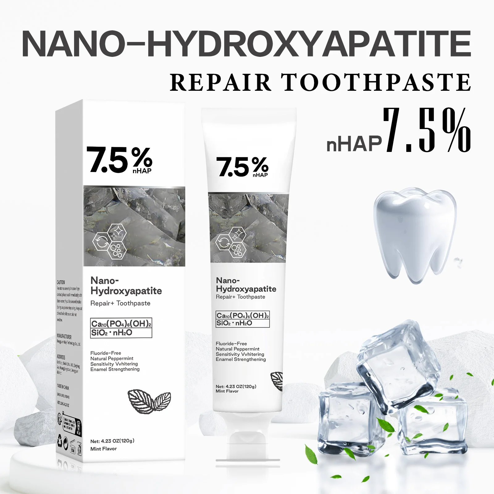 Hydroxyapatite Toothpaste - Dentifrice Nano Hydroxyapatite, 120g, dissolvant de