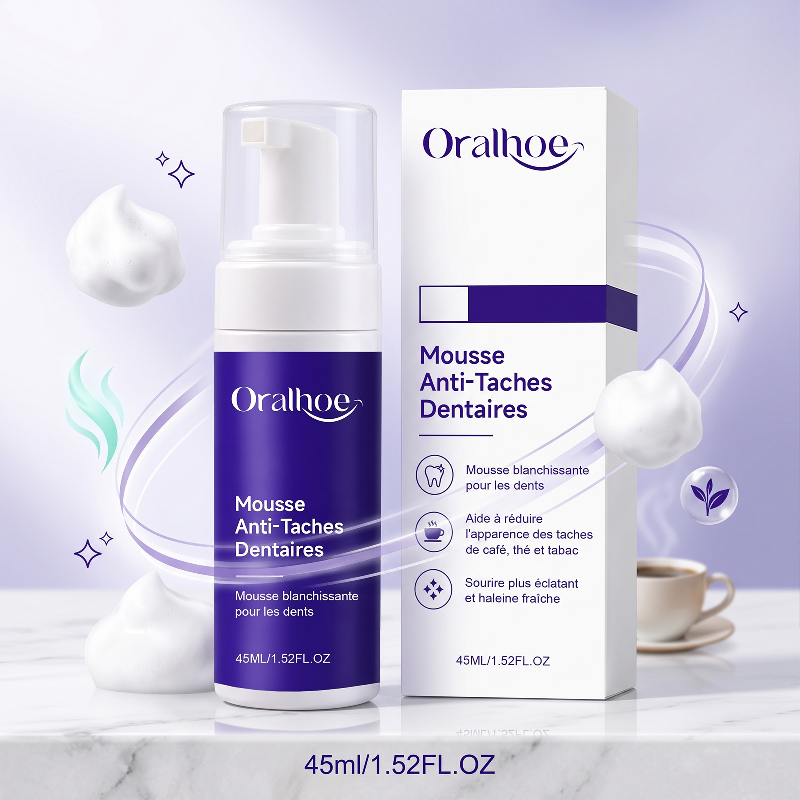 Teeth Whitening Mousse - Mousse dentifrice violette blanchissante douce pour