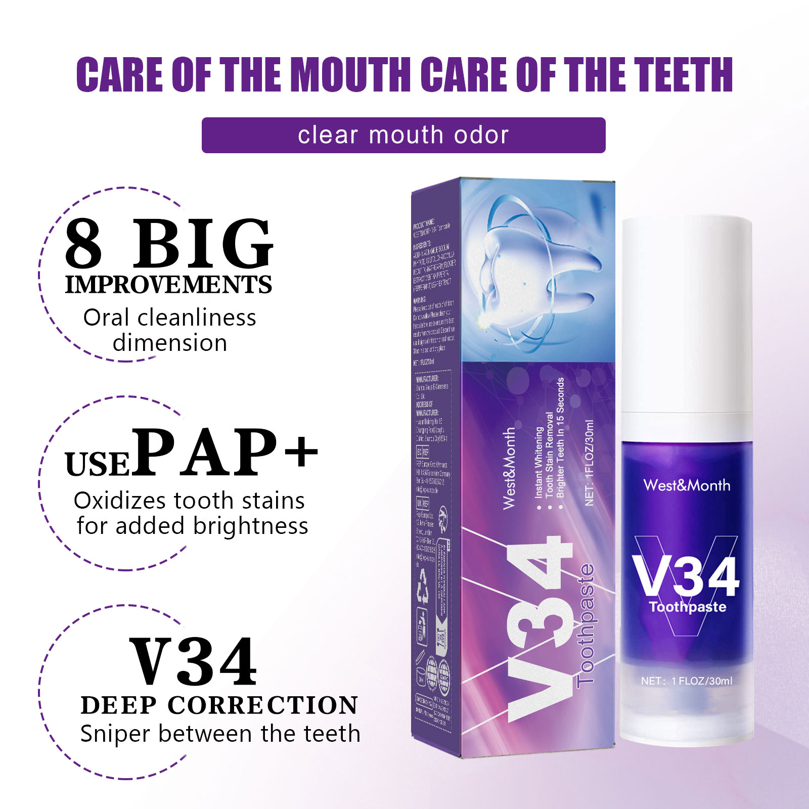V34 dentifrice blanchissant le - Teeth Whitening Mousse avis et prix
